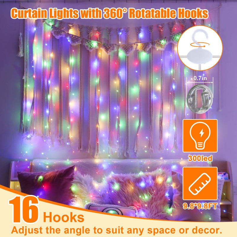 SINAMER Curtain String Lights, Multicolor Curtain Light for Bedroom, USB Powered 8 Modes Remote Fairy Light for Home Wedding Party Decor - Image 2